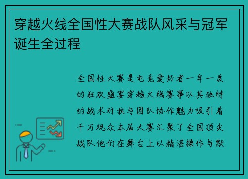 穿越火线全国性大赛战队风采与冠军诞生全过程
