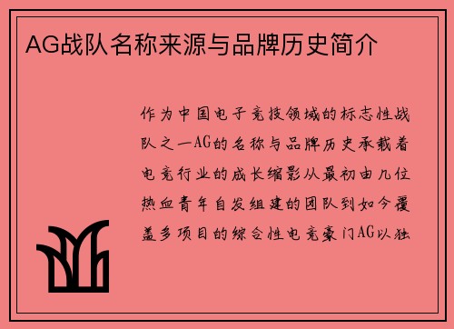 AG战队名称来源与品牌历史简介